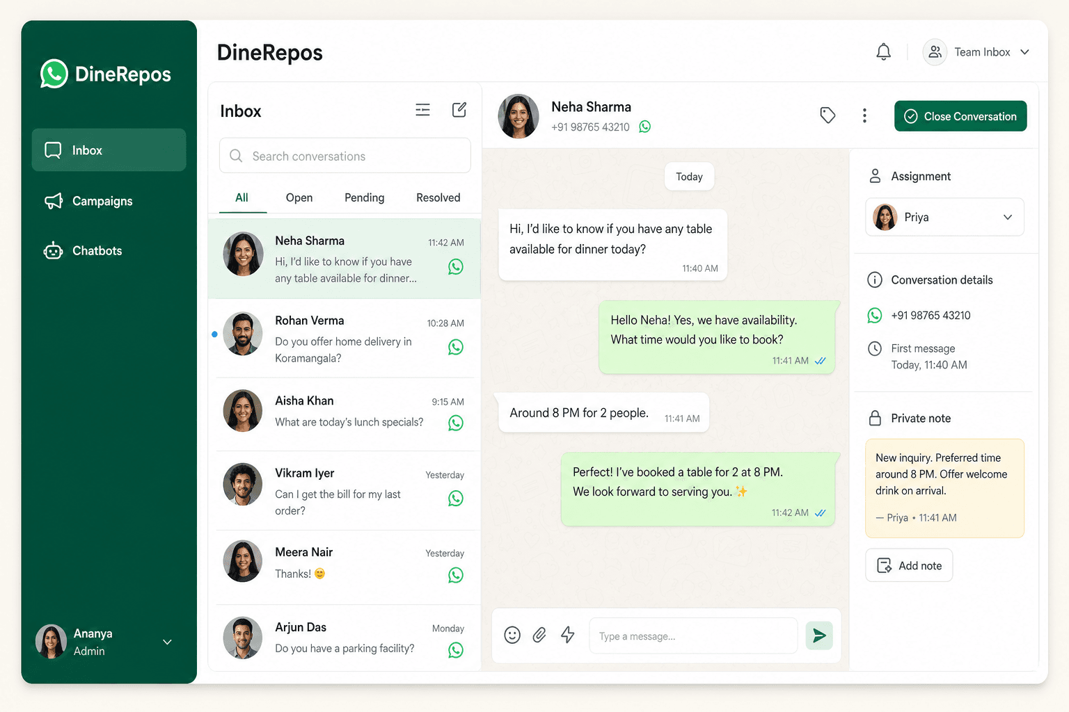 Inbox and chatbot builder